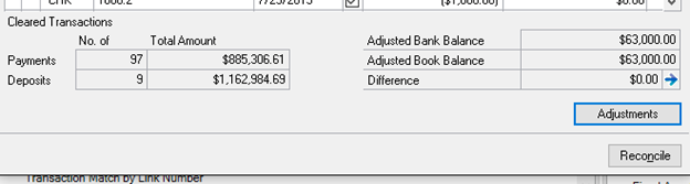 This image shows you the number/amount of payments/transactions as well as the reconciled amount