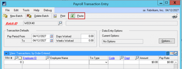 Copy Paste Payroll Transactions from Excel - Microsoft Dynamics GP