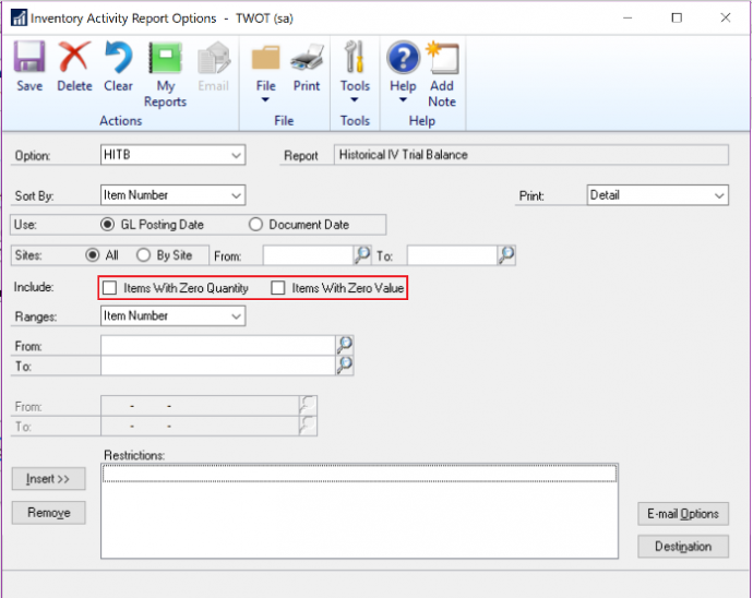 Dynamics GP - Exclude Items on HITB Report With Zero Quantity or Value