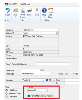 Payables 1099 Mask ID - Vendor ID