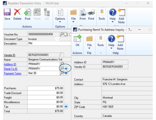 Microsoft Dynamics GP October 2024 Release New Feature – Payables Transaction Remit to Address Display